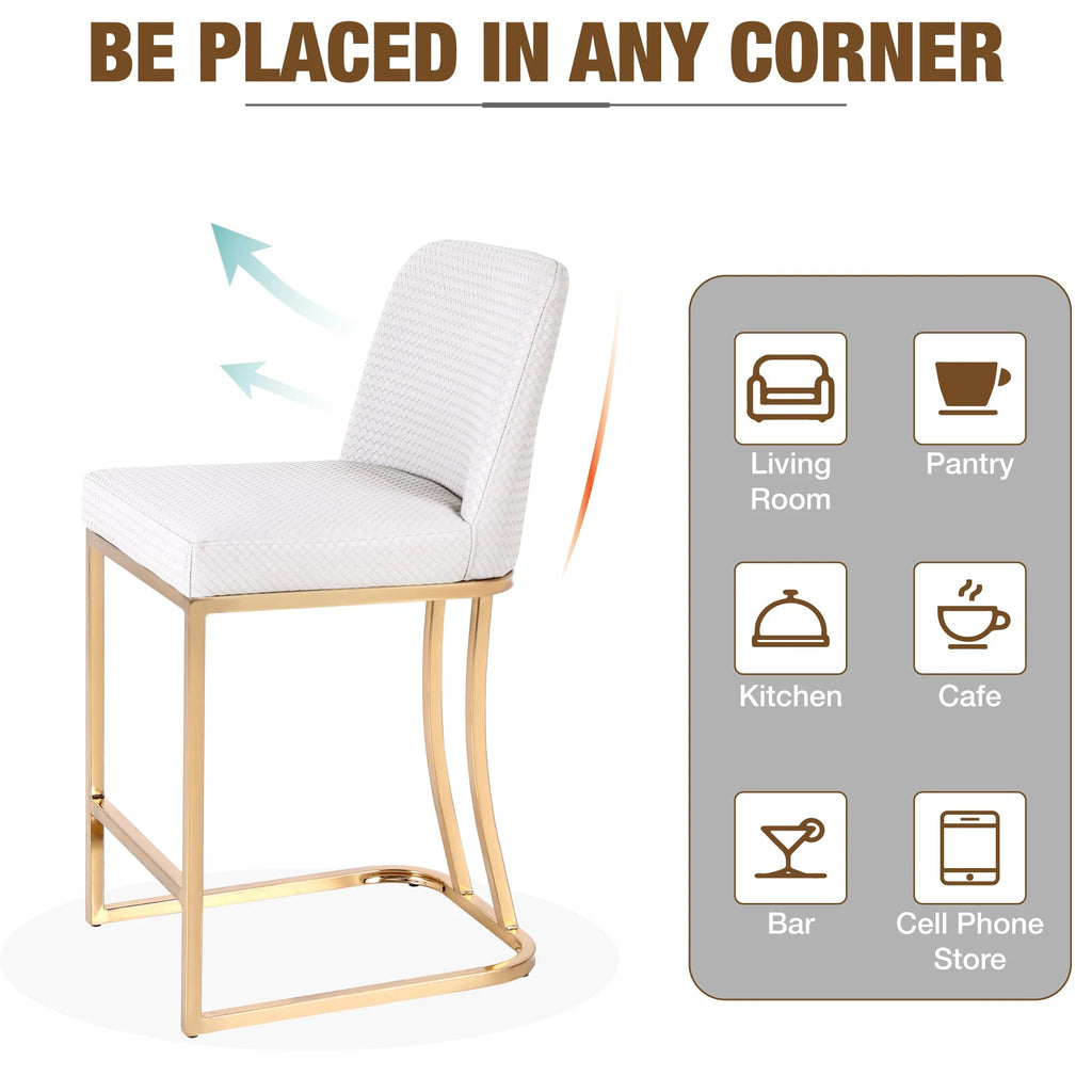 White & Gold 24 inch Bar Stools with Back Set of 2 W48115