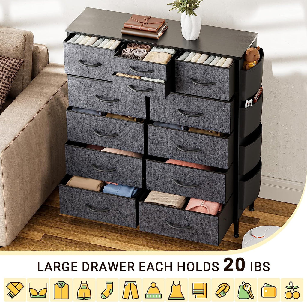 Black 10 Drawer Fabric Dresser B324