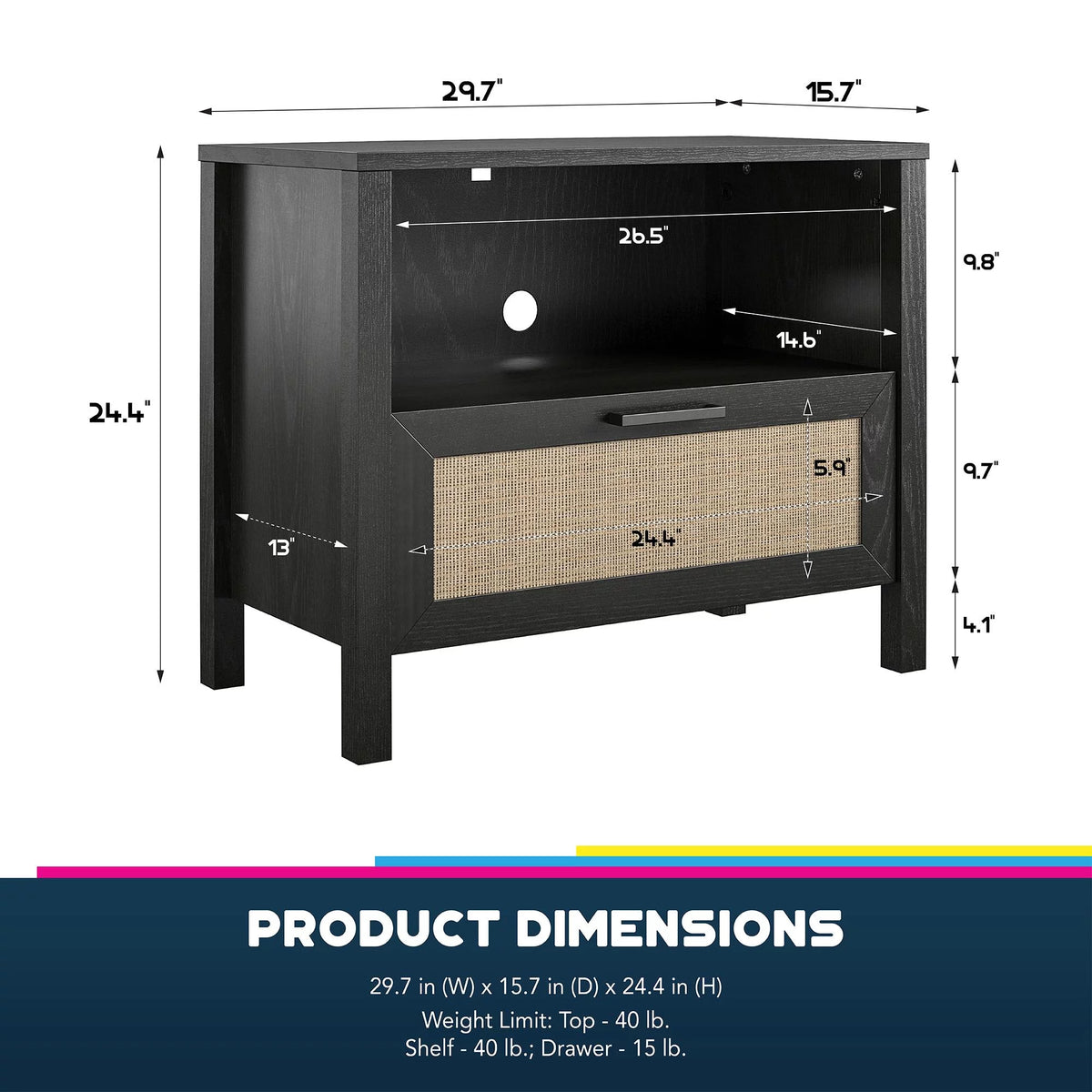 Black 1 Drawer Nightstand P4498