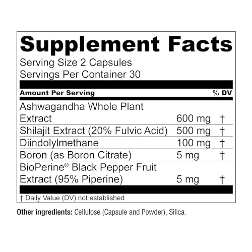 Male Health Supplement with Shoden Ashwagandha, Shilajit, DIM, 60 Caps V3584