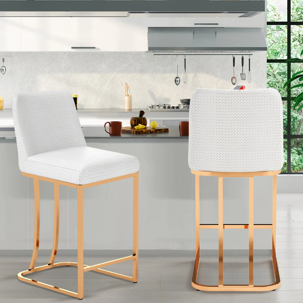 White & Gold 24 inch Bar Stools with Back Set of 2 W48115