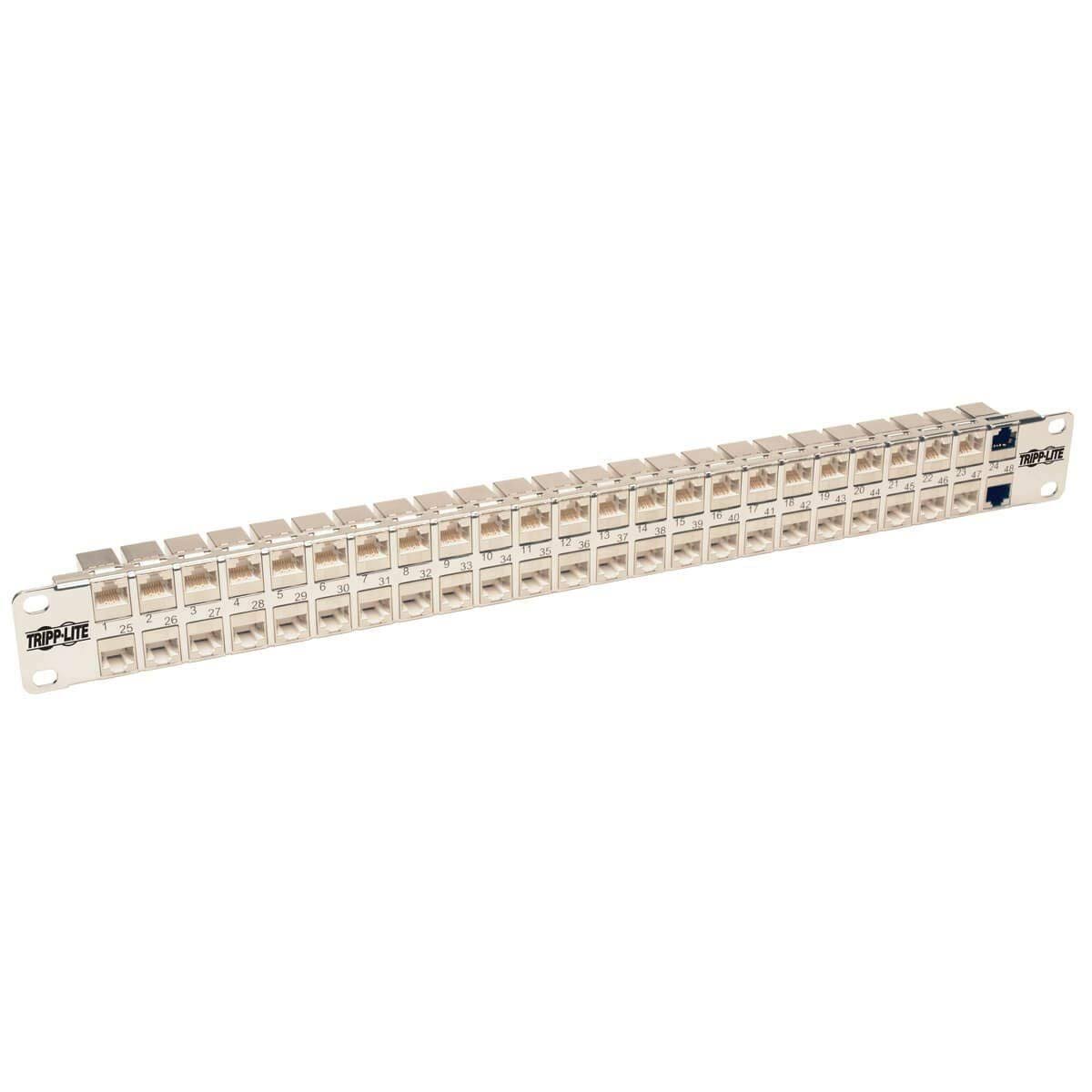 24-Port Cat6a Patch Panel Feedthrough Rackmount RJ45 Ethernet 1U R437