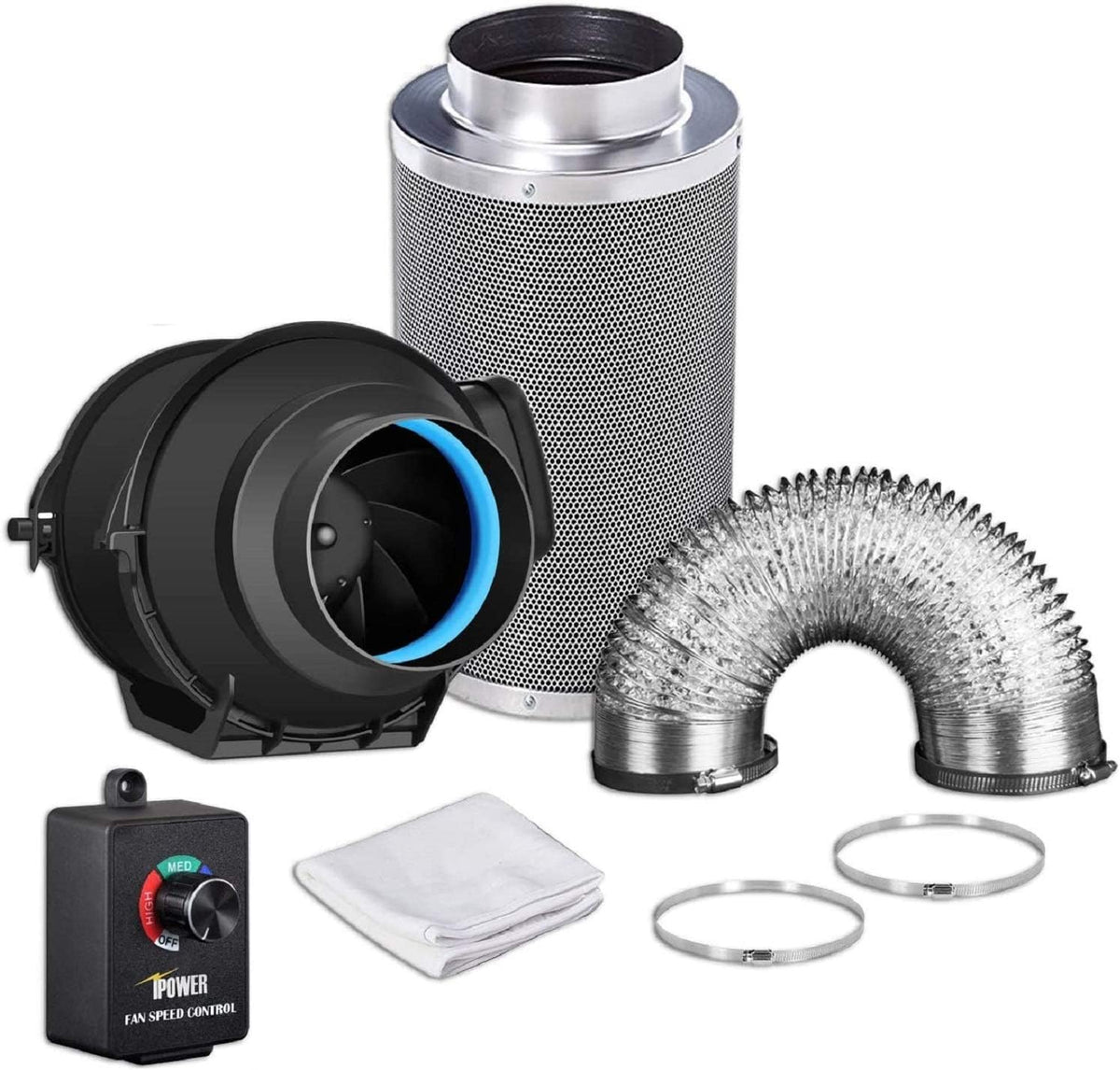 4 Inch 118 CFM Inline Fan with Variable Speed Controller Carbon Filter 8 Feet Ducting Combo L213852