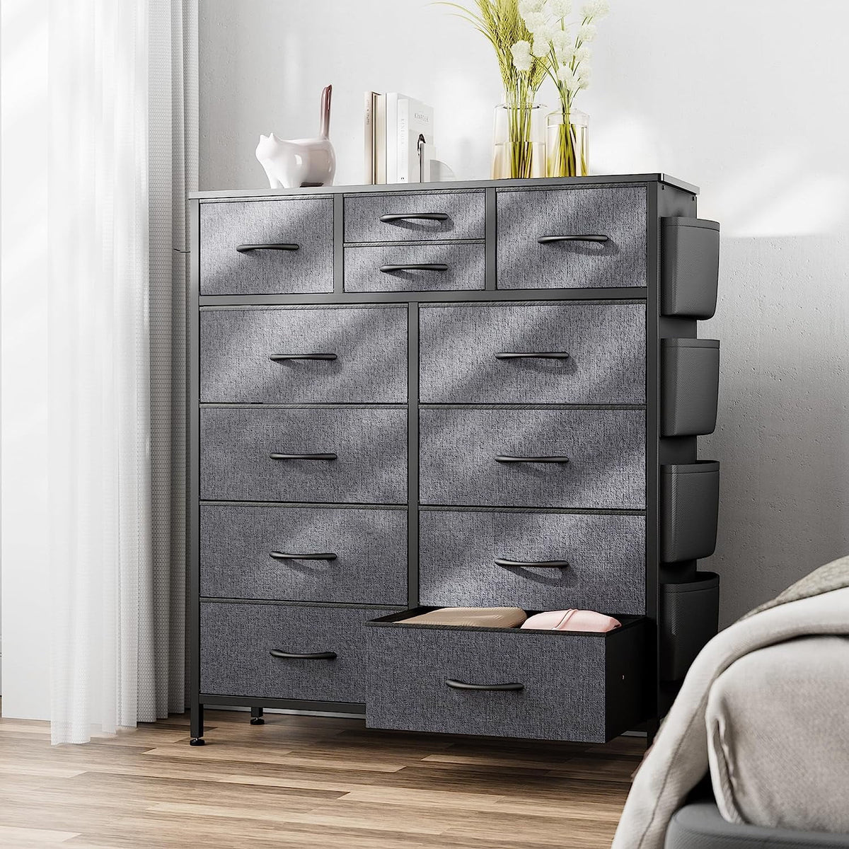 Black 10 Drawer Fabric Dresser B324