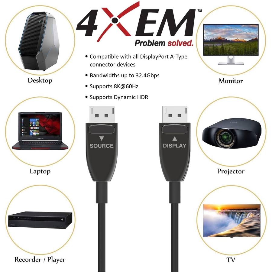10M 33ft Active Optical Fiber DisplayPort Cable T9836