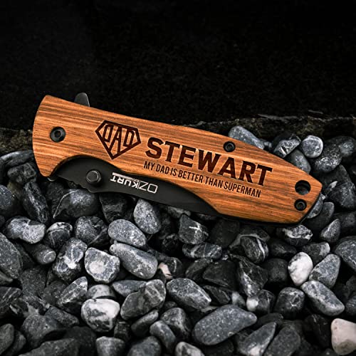 Personalized Engraved Oak Wood Pocket Knife B8955
