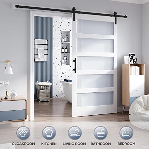36x84 Inch Glass Sliding Barn Door with Hardware Kit W279282