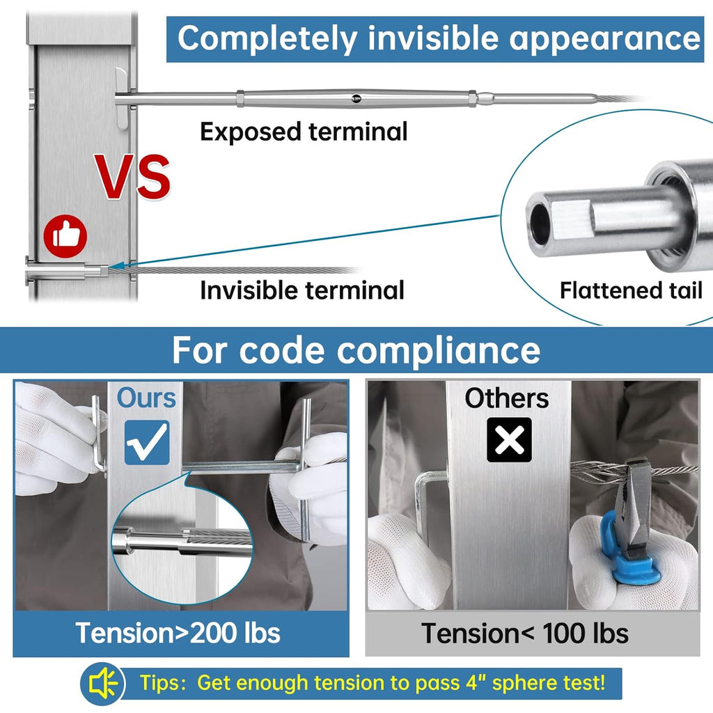 20Pack 1/8 Invisible Cable Railing Kit T316 Stainless Steel Cable Railing Hardware Z617