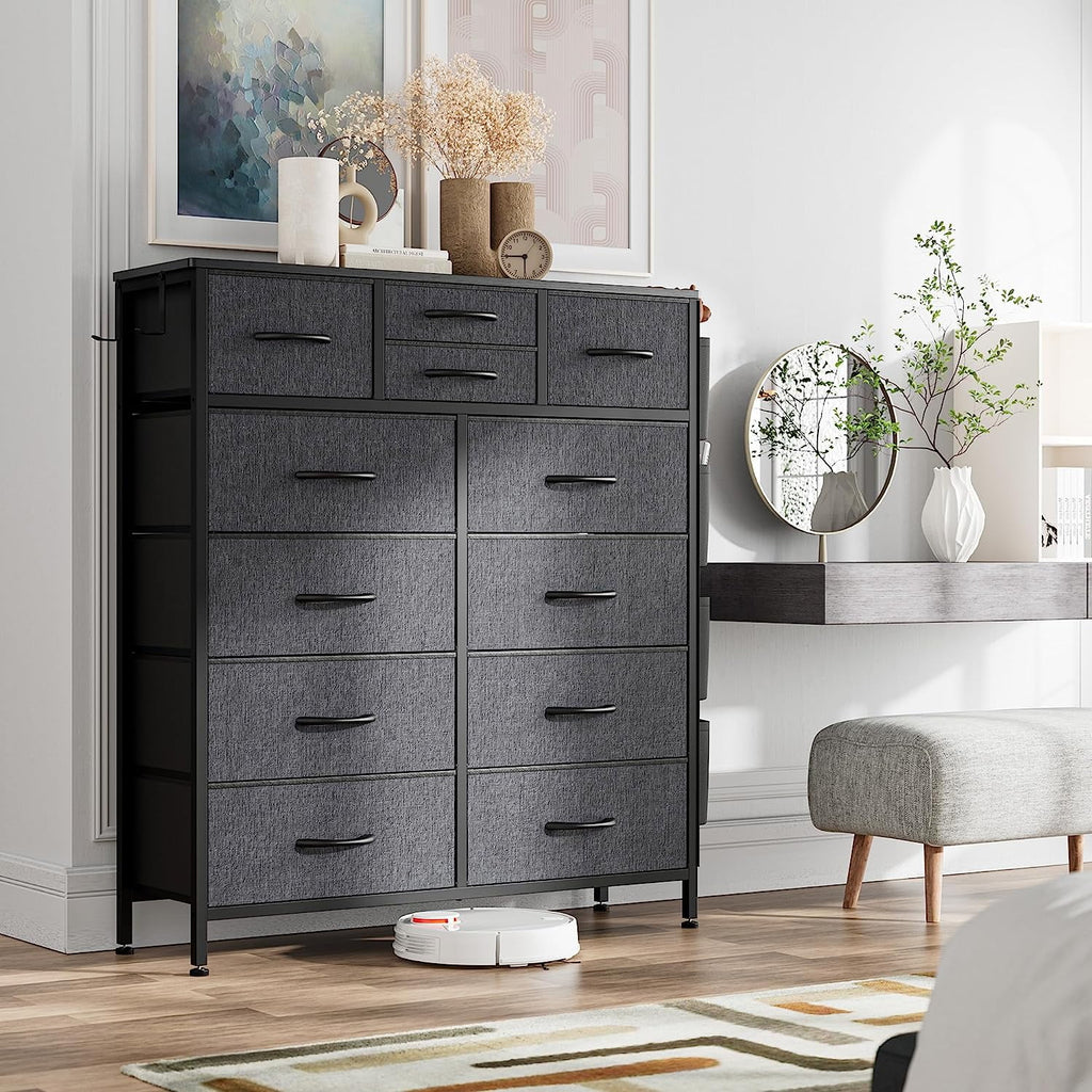 Black 10 Drawer Fabric Dresser B324