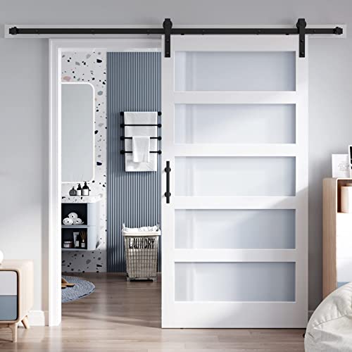 36x84 Inch Glass Sliding Barn Door with Hardware Kit W279282