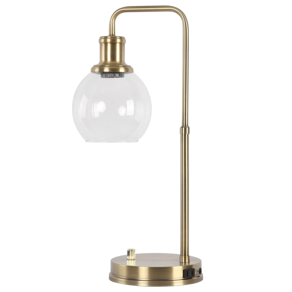 Gold Desk Lamp with Glass Shade and AC Outlet S54826