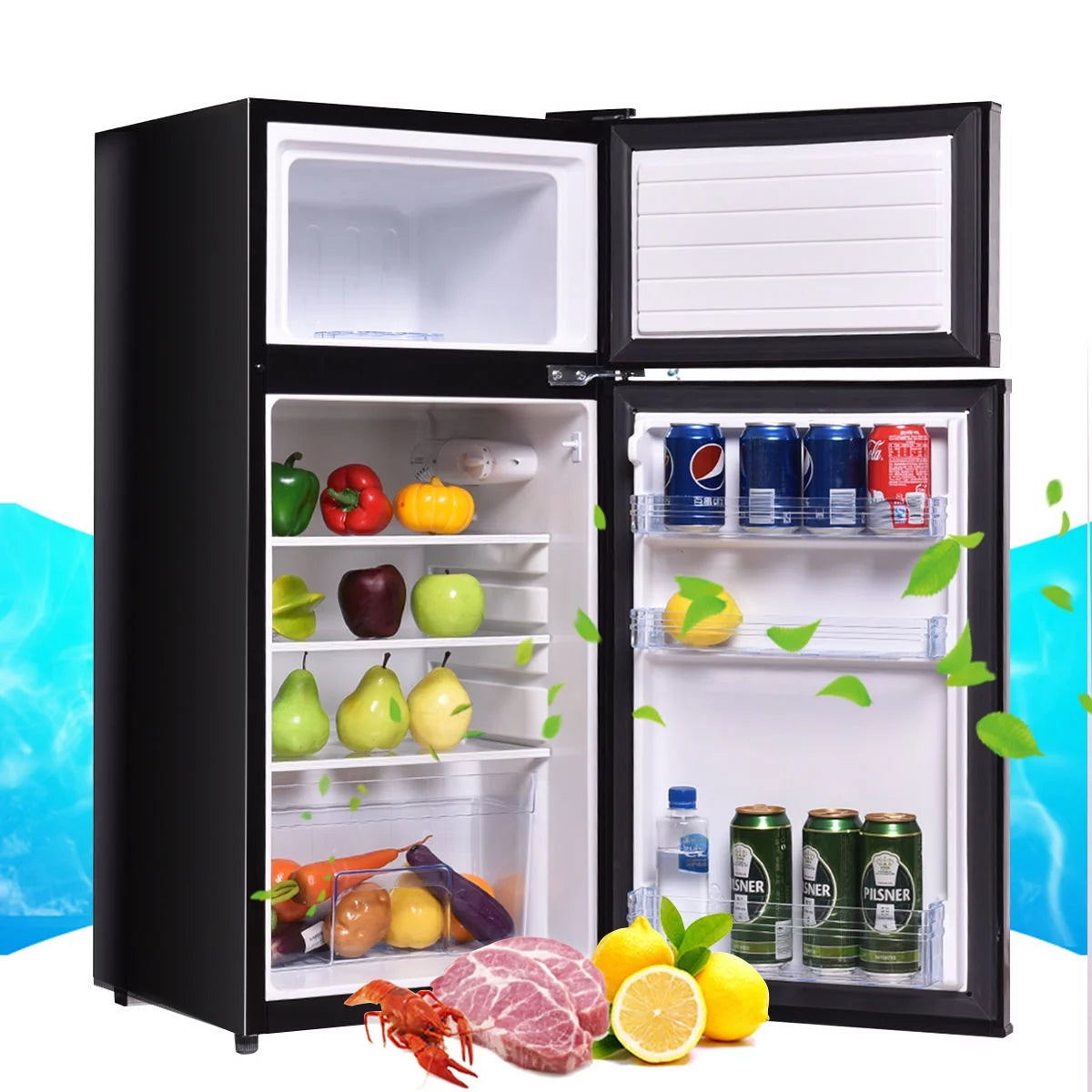 2 Doors 3.4 cu ft. Compact Mini Refrigerator Freezer D184