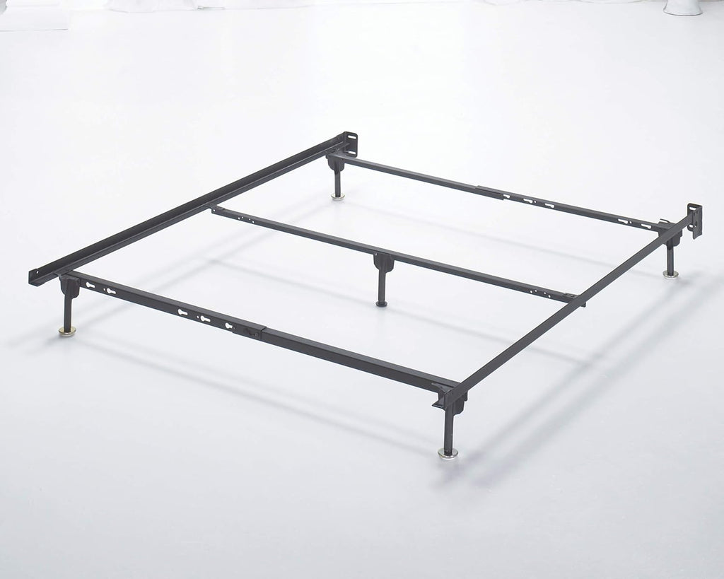 Black Adjustable Metal Bed Base Frame with Floor Glides W4292