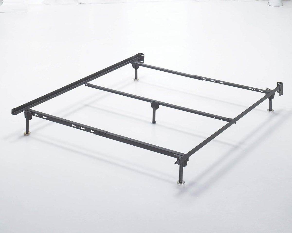 Black Adjustable Metal Bed Base Frame with Floor Glides W4292