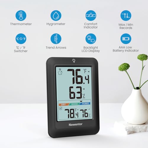 Black Wireless Indoor Outdoor Thermometer Hygrometer with 2 Sensor G45838