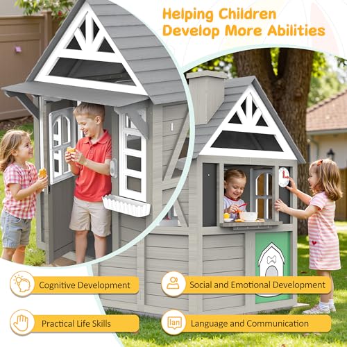 Gray Wooden Play House Playset with Kitchen M56980