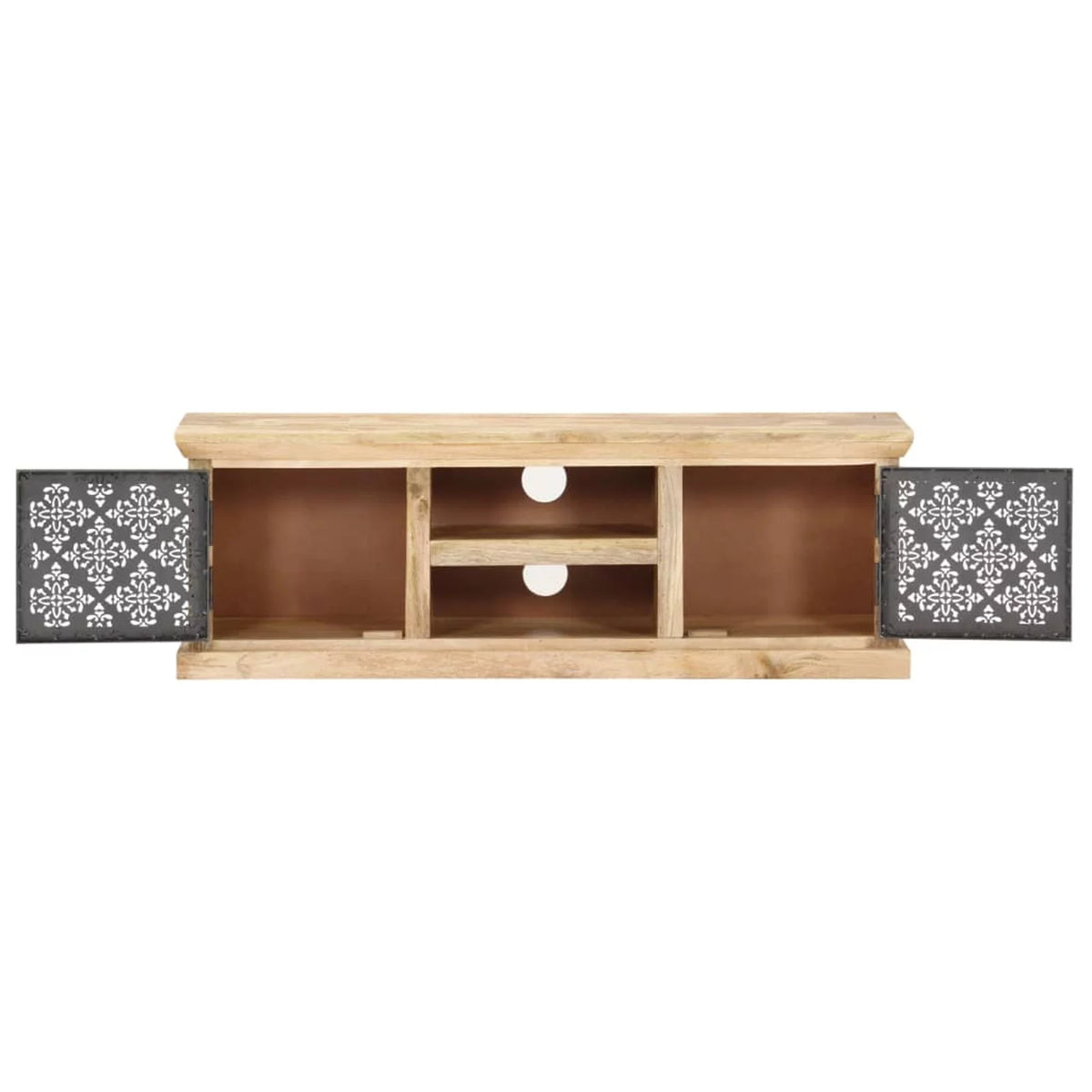 Mango Wood TV Stand with 2 Steel Doors S792172
