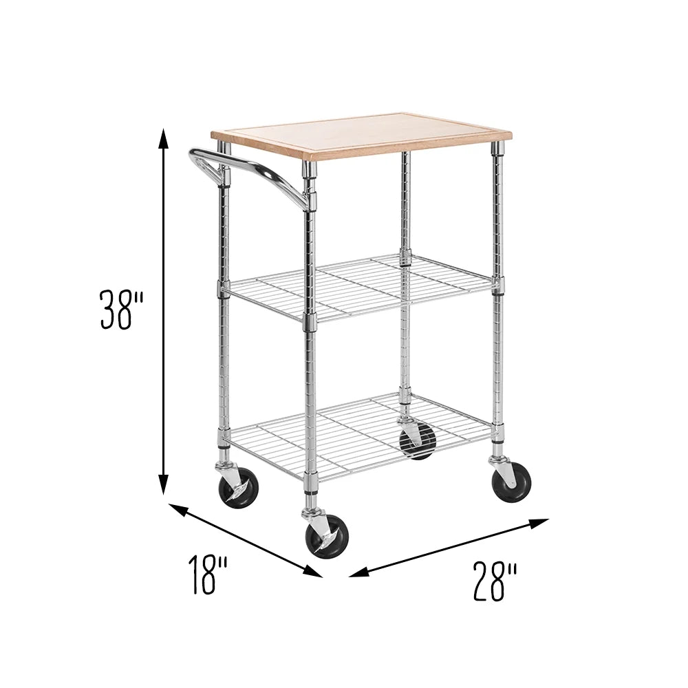 Steel and Wood 2-Tier Rolling Kitchen Storage Cart with Cutting Board Top M36602
