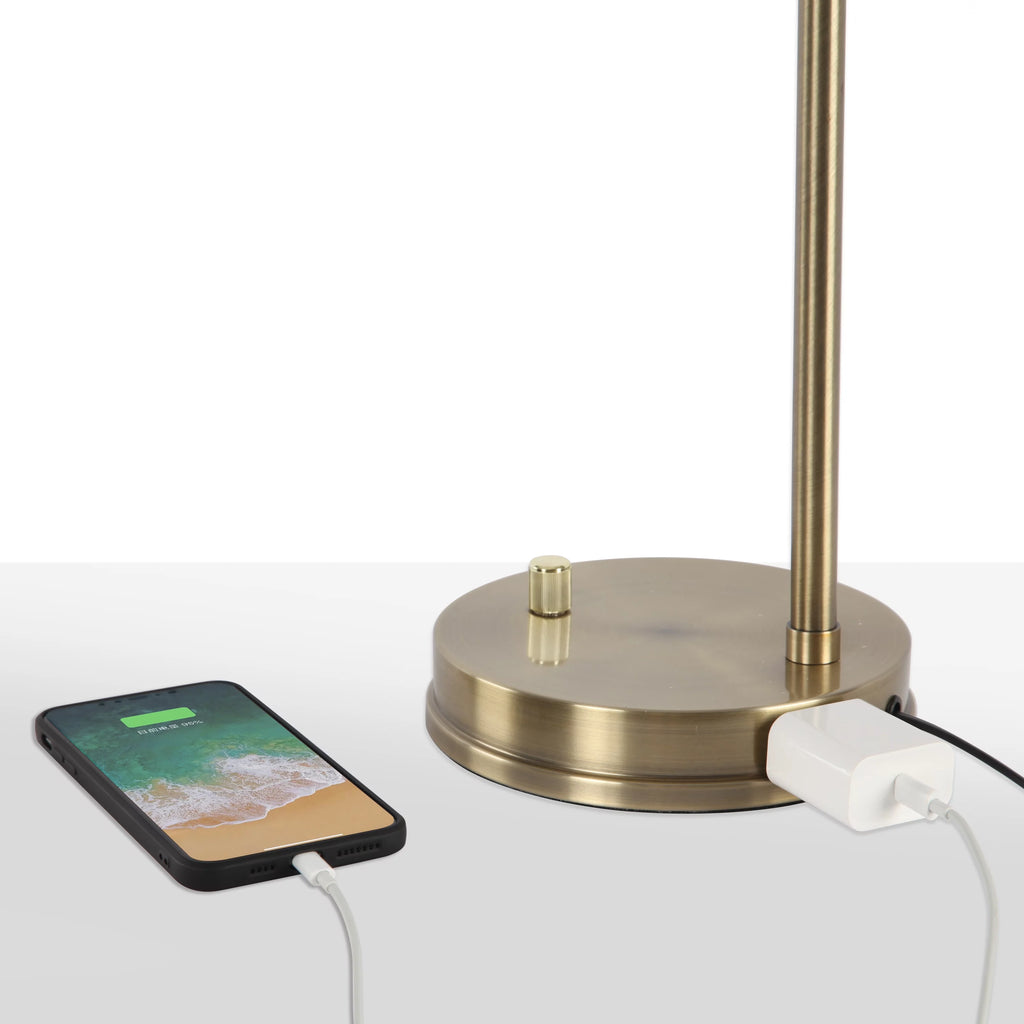 Gold Desk Lamp with Glass Shade and AC Outlet S54826