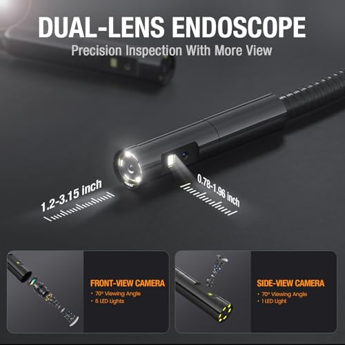 Dual Lens Borescope Camera with Light 1080P Waterproof Flexible Endoscope U626120