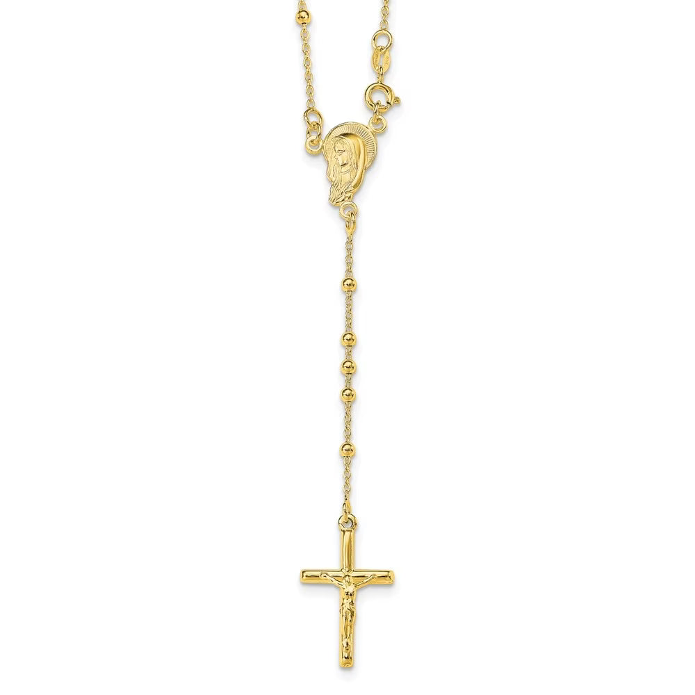925 Sterling Silver Gold-plated Bead Rosary 18inch Necklace H2627