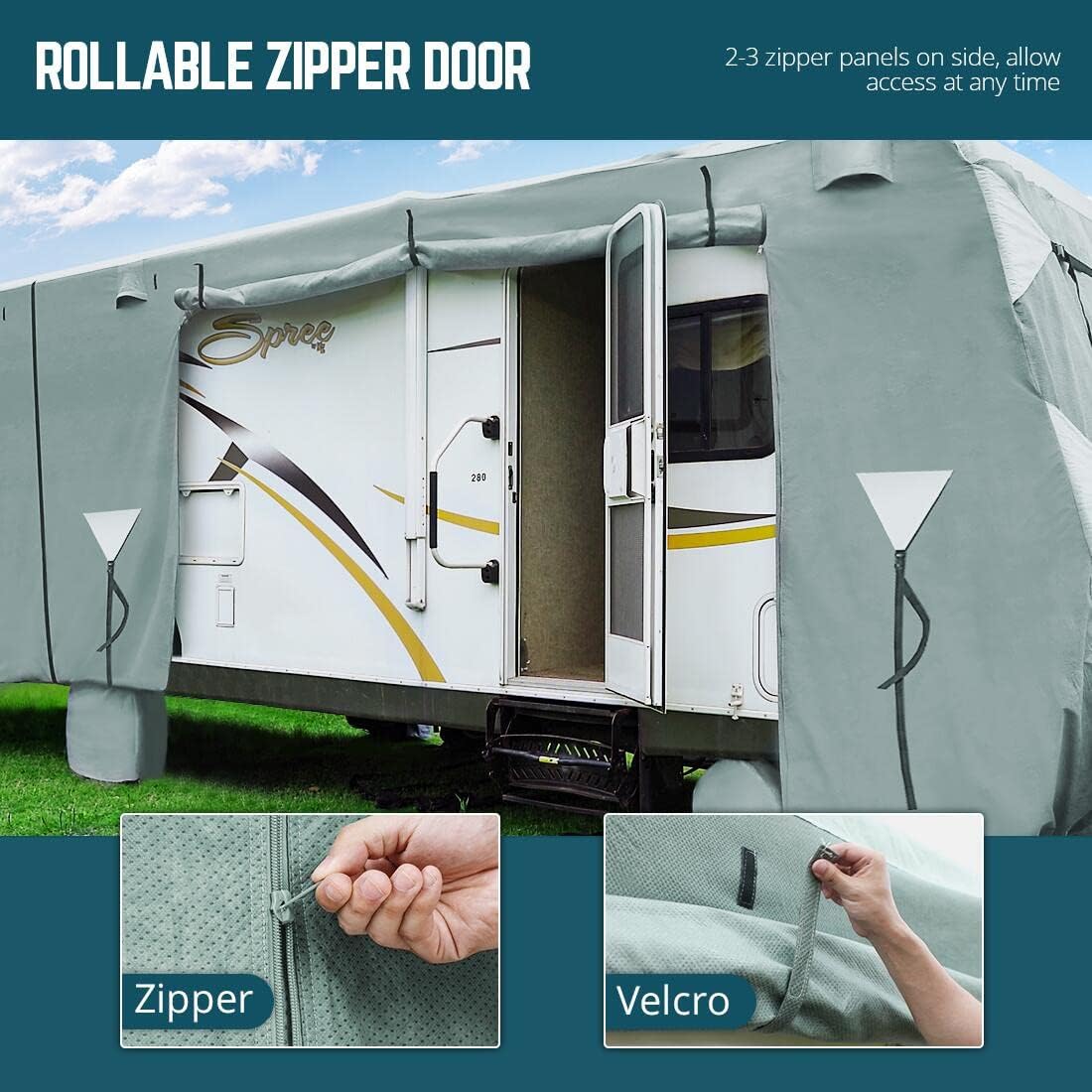 Extra-Thick 5 Layers Anti-UV RV Cover with 2Pcs Straps & 4 Tire Covers E353993