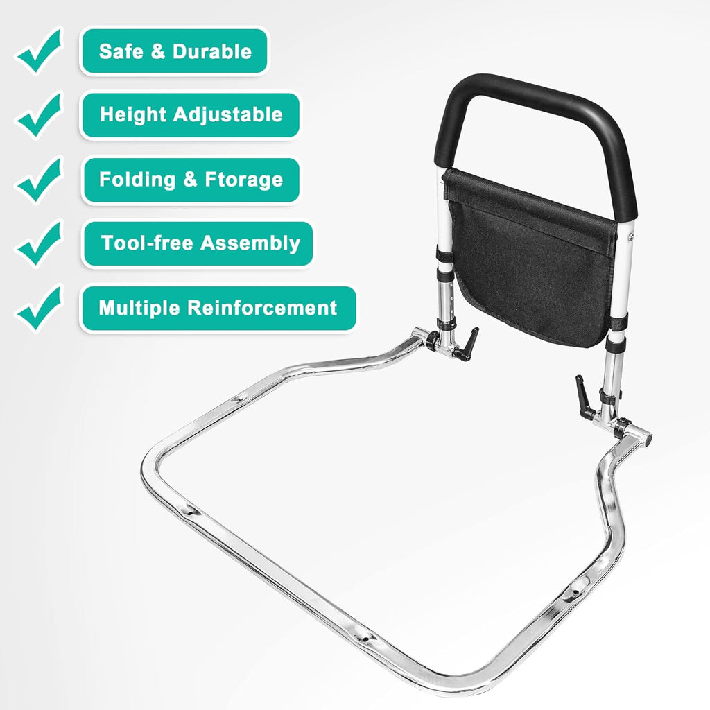 Bed Assist Rail with Fall Prevention Guard, Adjustable Height, Storage Pocket & Tablet Phone Holder, Pack of 2 B596965