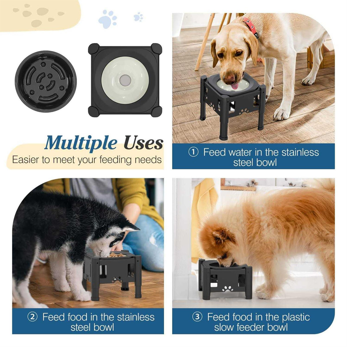 Elevated Dog Water Bowl 80OZ/2.5L Slow Feeder P84938