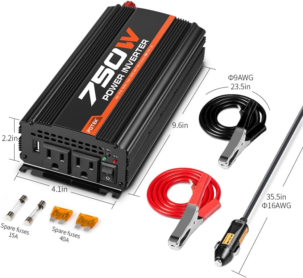750W Car Power Inverter DC 12V to AC 110V Dual AC Ports 2A USB Ports Pack of 2 M406476