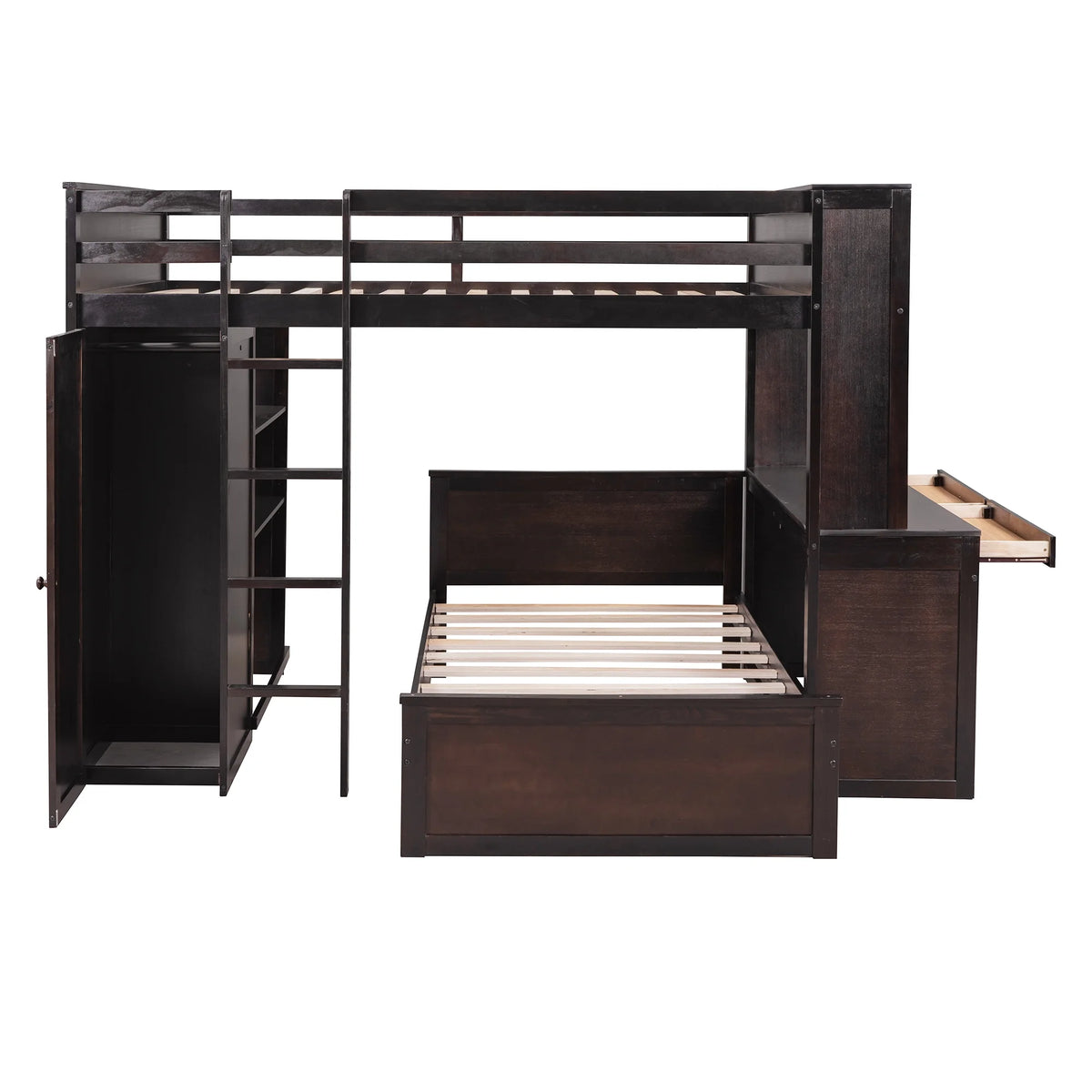 Twin Over Twin Solid Wood Bunk Bed with Storage O41803
