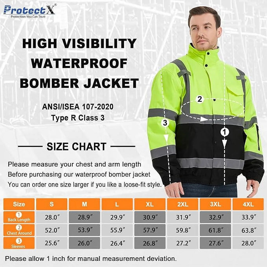 High Visibility Waterproof Bomber Jacket, Class 3, Green, Small K158608