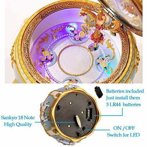 Classical Carousel Horse Music Box with LED Lights Resin Carved Mechanical Musical Box L1573