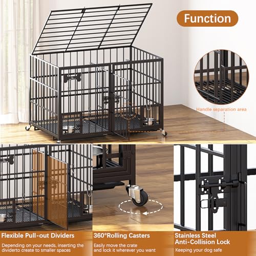 42/48 inch Heavy Duty Metal Dog Crate with Wheels A485670