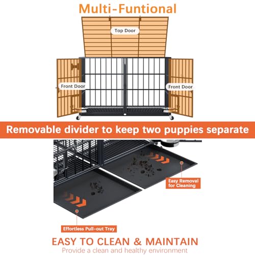 42/48 inch Heavy Duty Metal Dog Crate with Wheels A485670