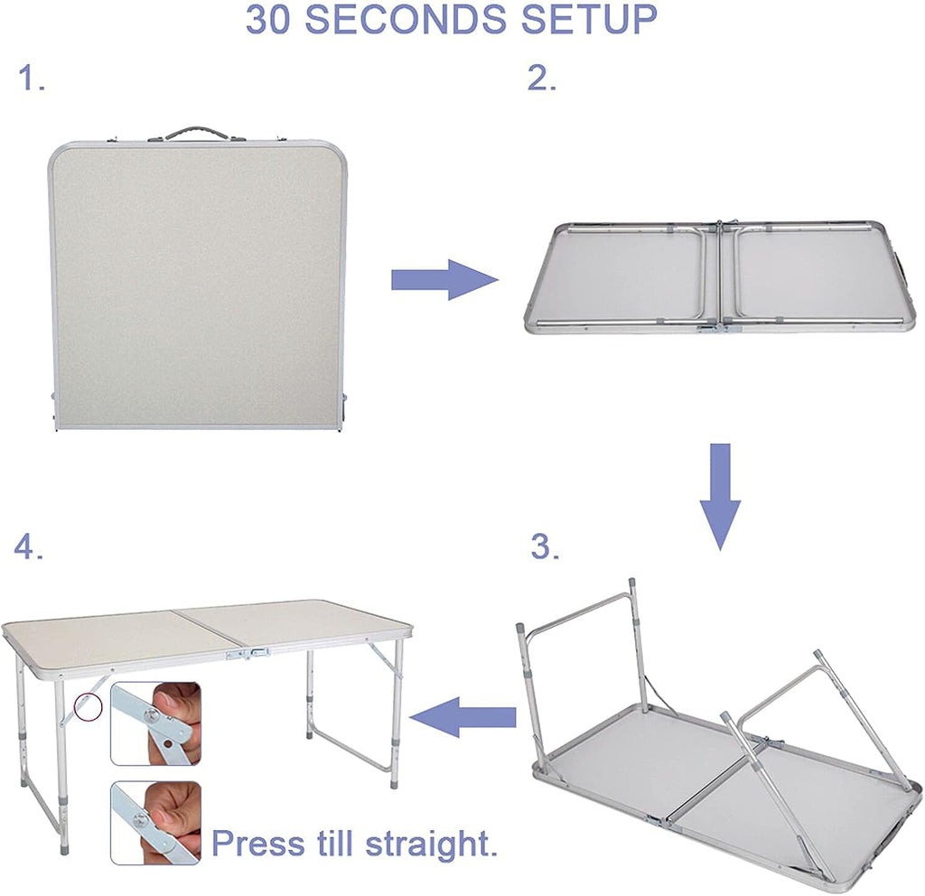 White 4 Feet Adjustable Aluminum Folding Table N3070