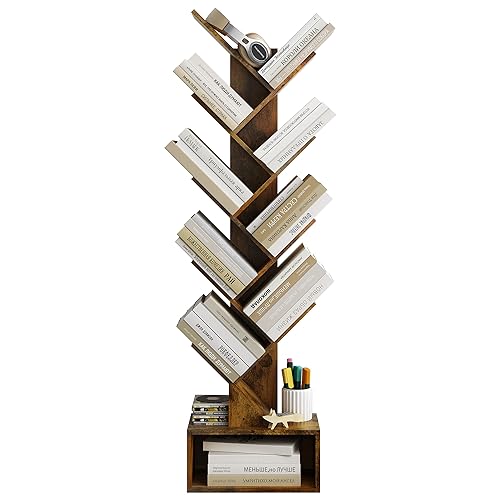 9 Tier Tree Bookshelf with Drawer, Greige S82842