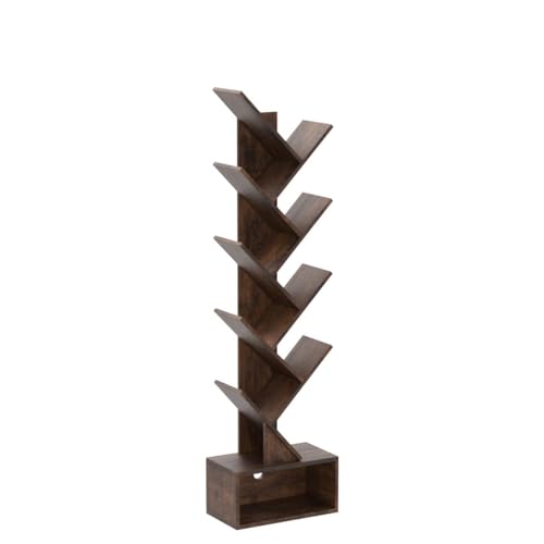 9 Tier Tree Bookshelf with Drawer, Greige S82842
