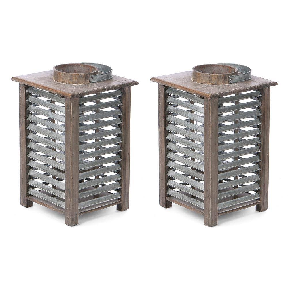 Galvanized Metal and Wood Lantern 2-Pack R384