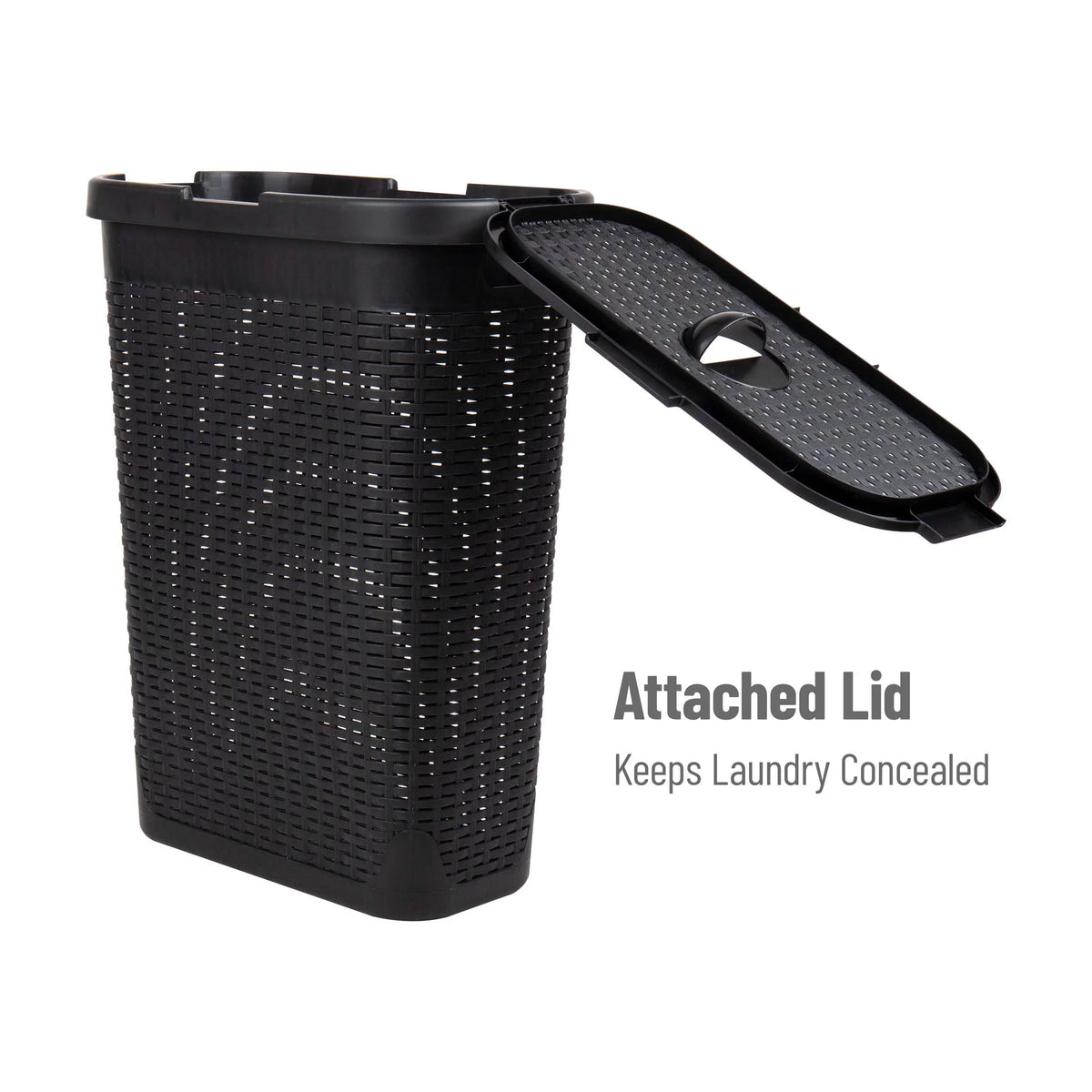 40L Slim Laundry Hamper, Clothes Basket with Lid, Plastic, Set of 2, Black H212