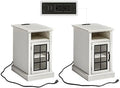 Distressed White End Table with Glass Door O11835