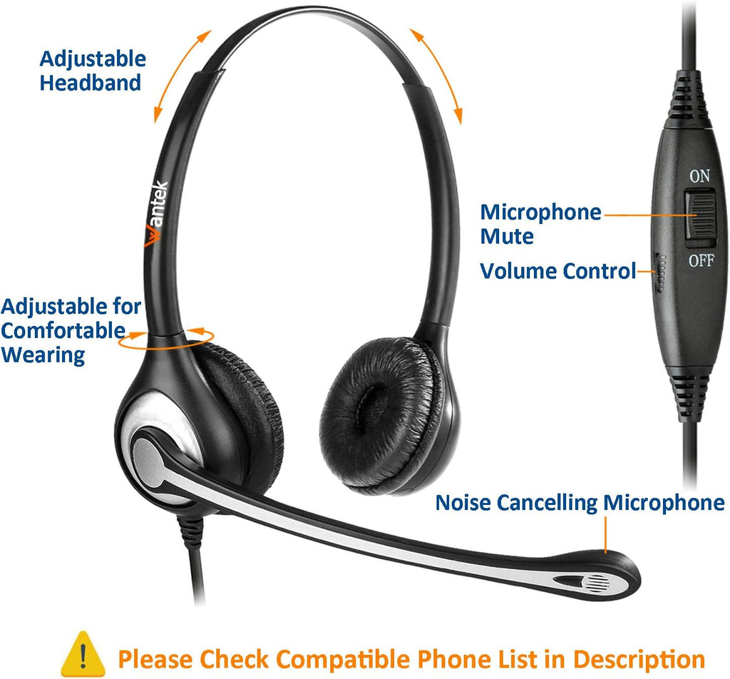 Corded Telephone Headset with Noise Canceling Mic F738