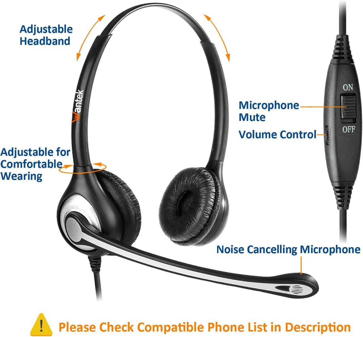 Corded Telephone Headset with Noise Canceling Mic F738