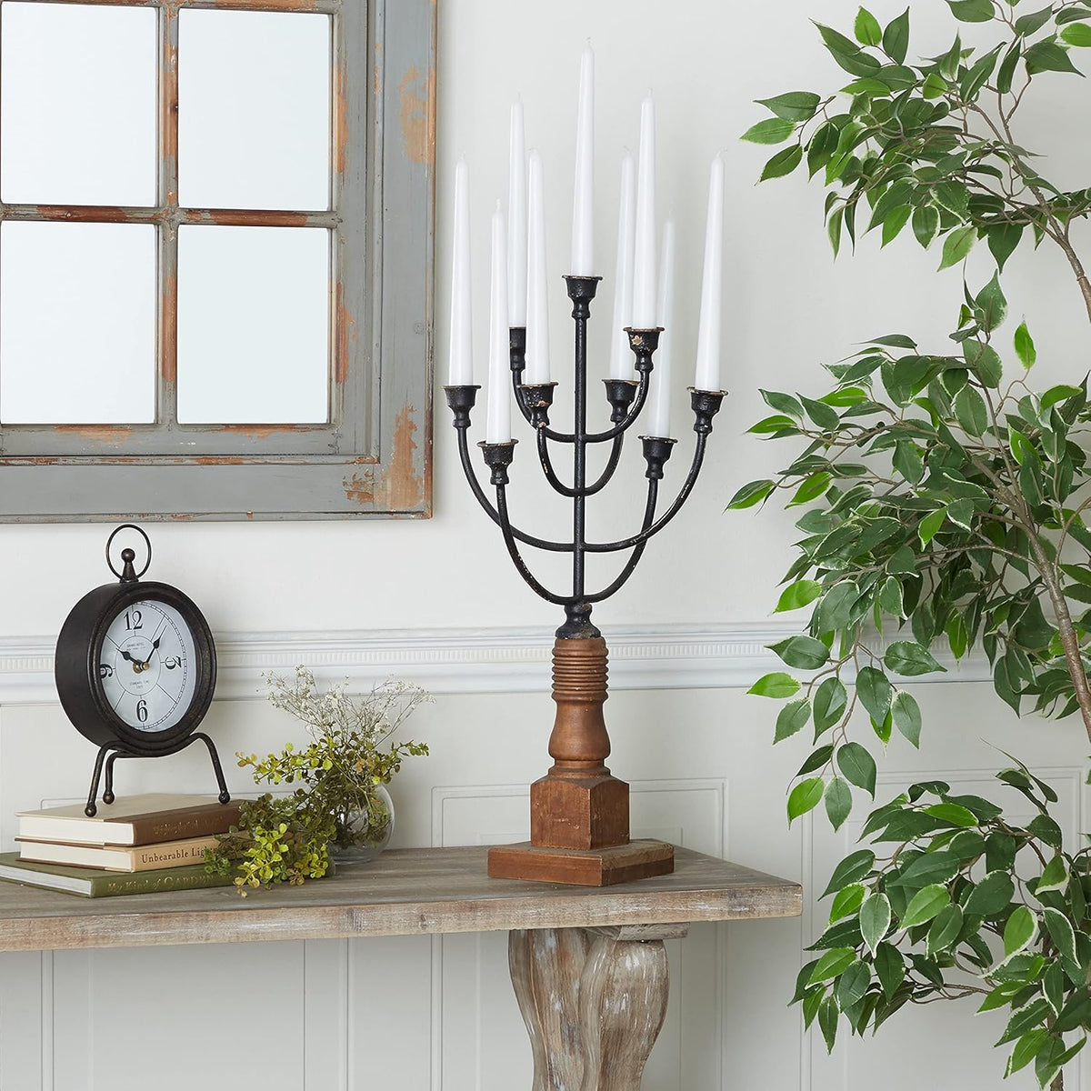 White Iron Candelabra Holds 10 Pillar Candles E5984