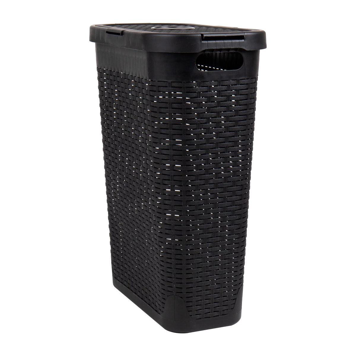 40L Slim Laundry Hamper, Clothes Basket with Lid, Plastic, Set of 2, Black H212