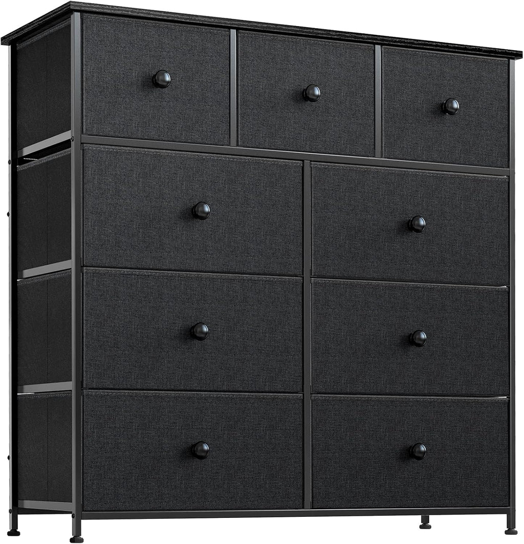Black Grey 9 Drawer Steel Frame Wooden Top Dresser Z3271