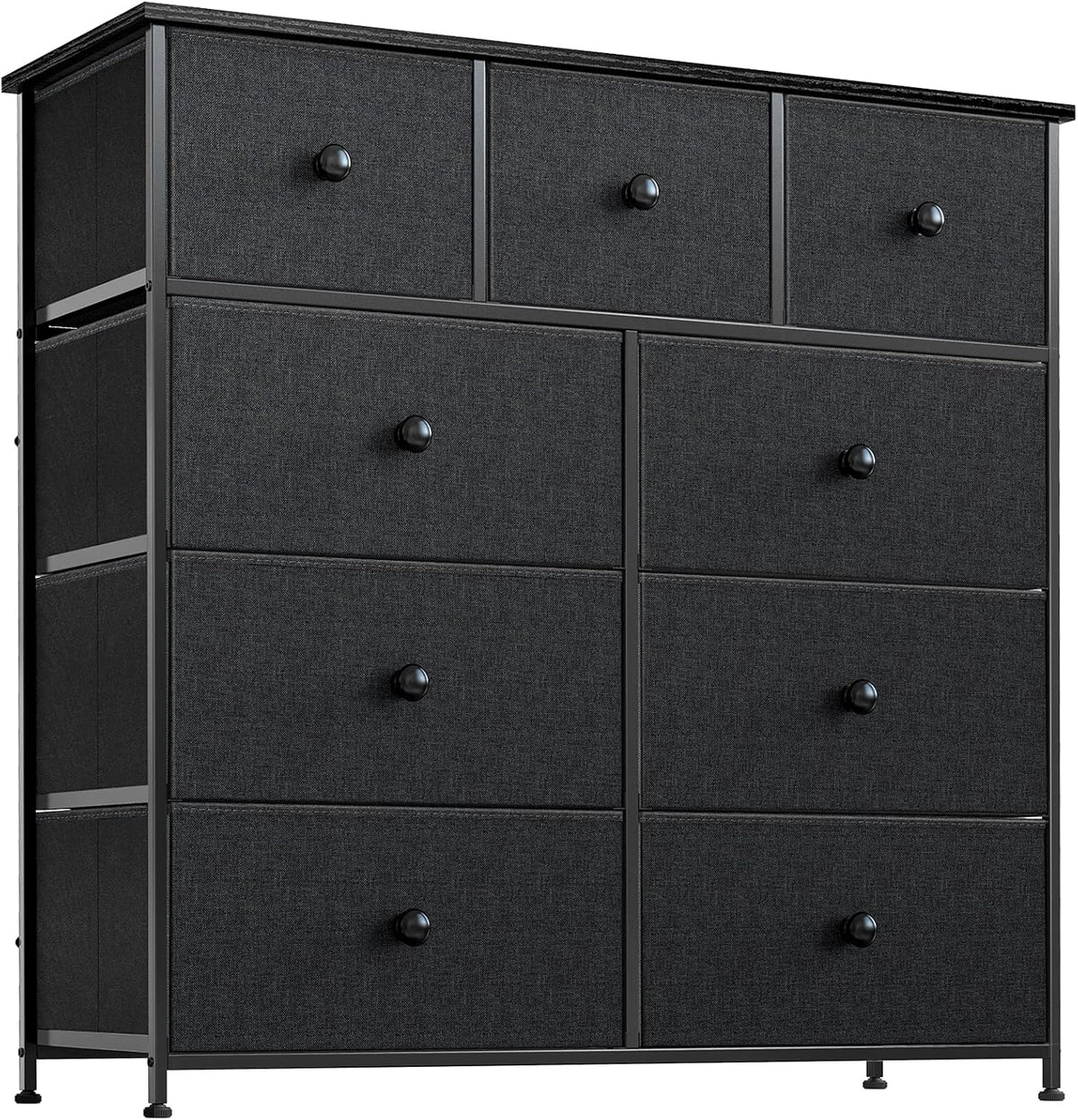 Black Grey 9 Drawer Steel Frame Wooden Top Dresser Z3271