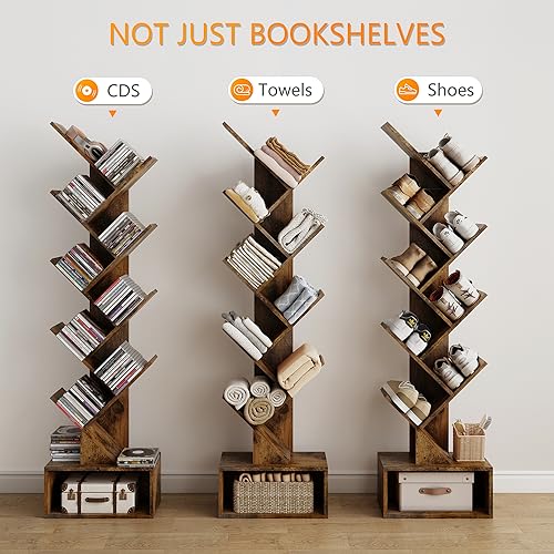 9 Tier Tree Bookshelf with Drawer, Greige S82842