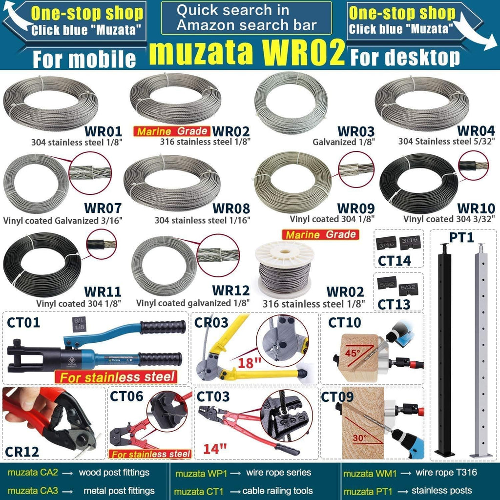 20 Pack 1/8 Swage Lag Screw Cable Railing Hardware Kit with 165 Feet Stainless Steel Wire Rope M68796