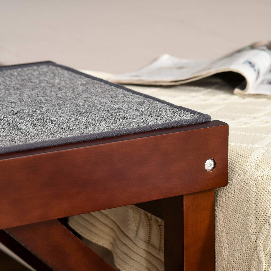 Non-Slip Carpet Top Pine Wood Pet Ramp, Brown Grey V8360