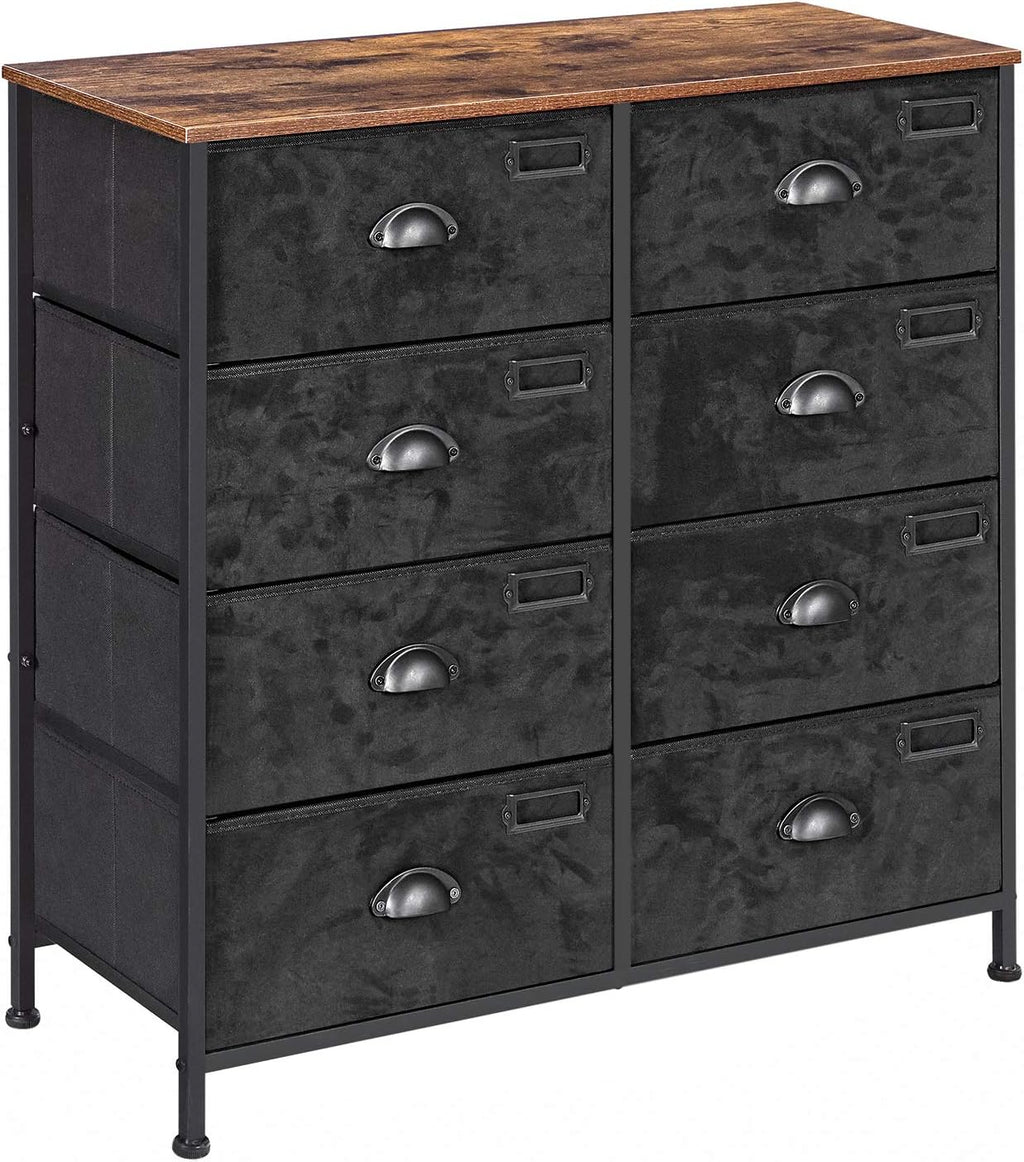 Rustic Brown and Black 8 Fabric Drawer Dresser T3947